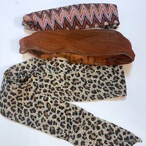 3 Chic Trendy Women's Headbands Cheeta Tie - Crochet Banded - Sheer Metallic LOT